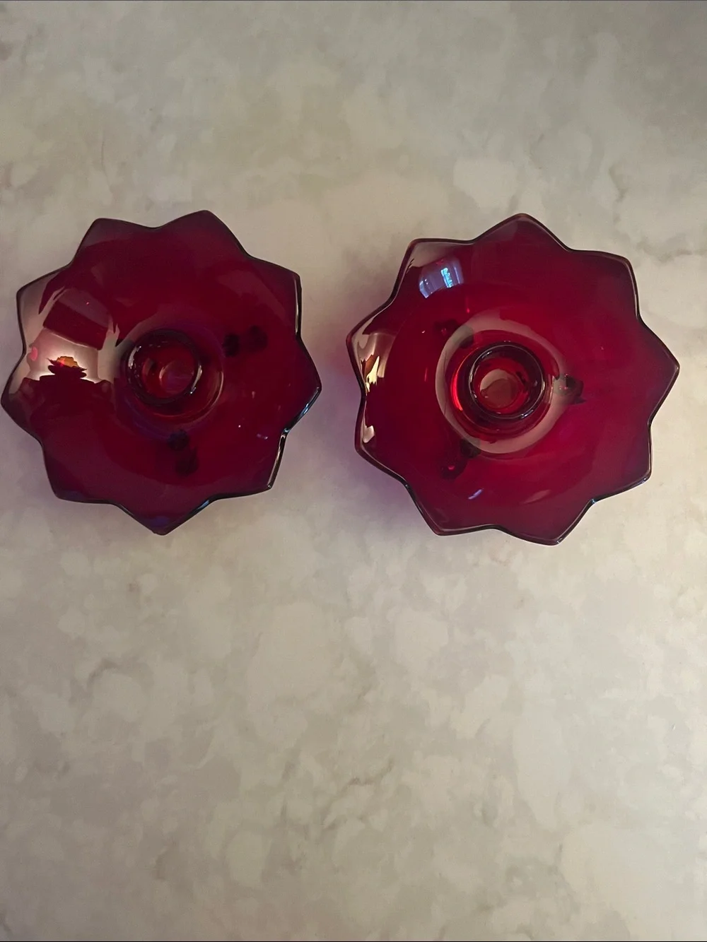 Vintage Royal Ruby anchor Hocking candle sticks footed tapers